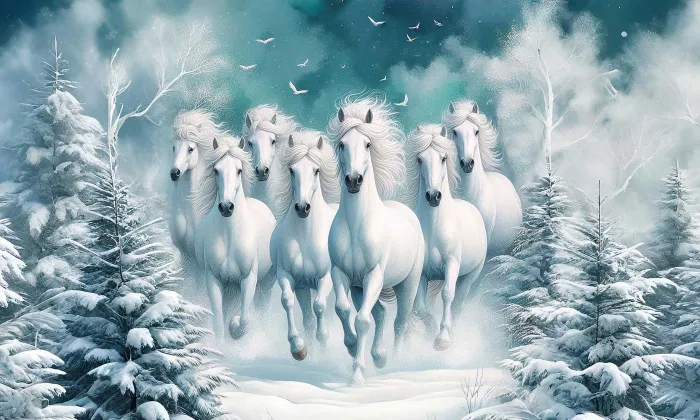 Seven Horses Ice Background Canvas | PrintPosters.in